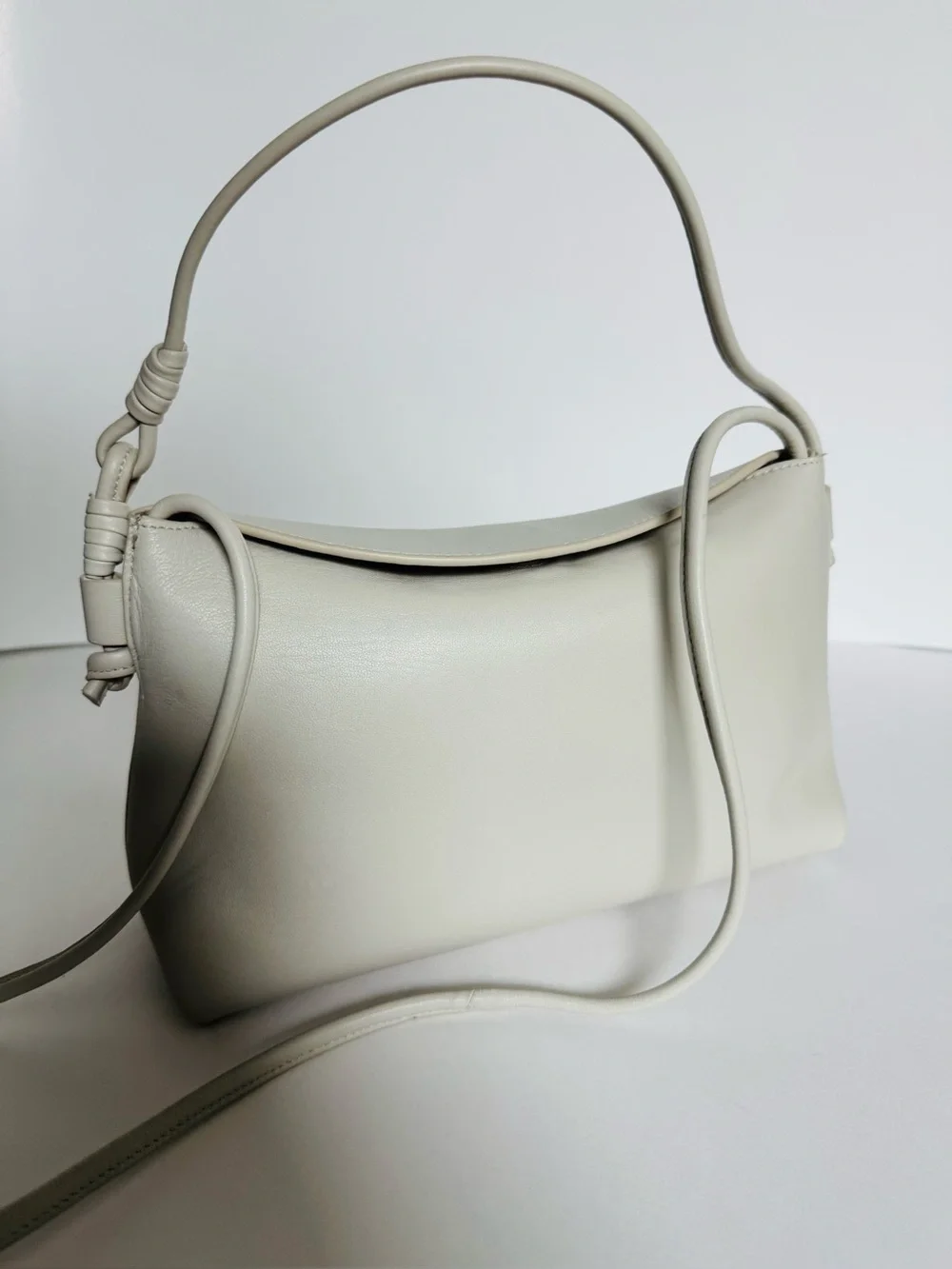EUC Massimo Dutti Minimalist Ivory Nappa Leather Double Strap Bag Quiet Luxury - Picture 2 of 5